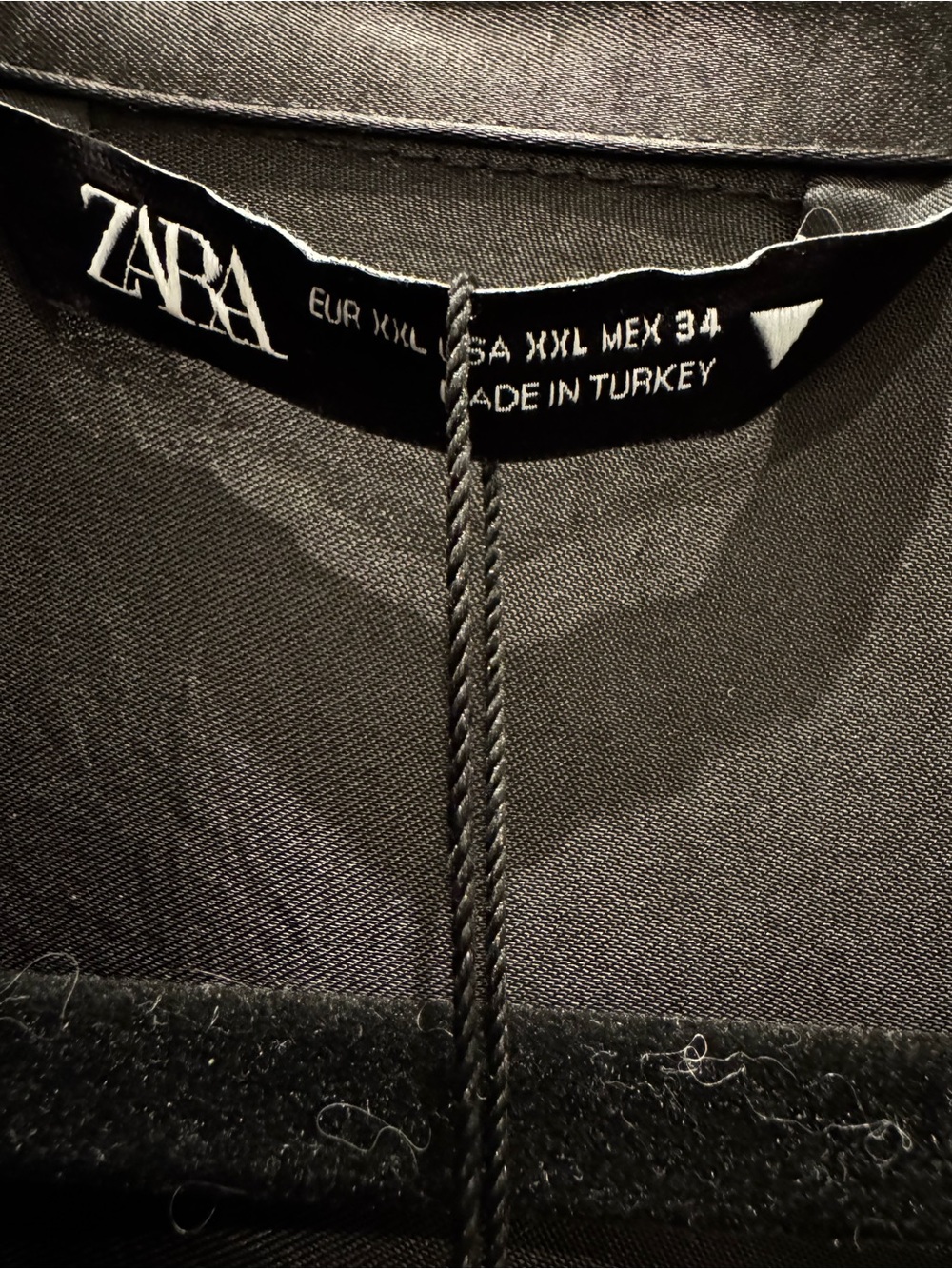 ZARA Black Satin Wrap Dress XXL NWT Collared Draped Mini Long Sleeve - Picture 3 of 6
